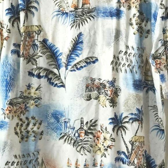 Batik Bay Rayon XL Hawaiian Button Up Car Classic Blue Palm - Picture 6 of 6